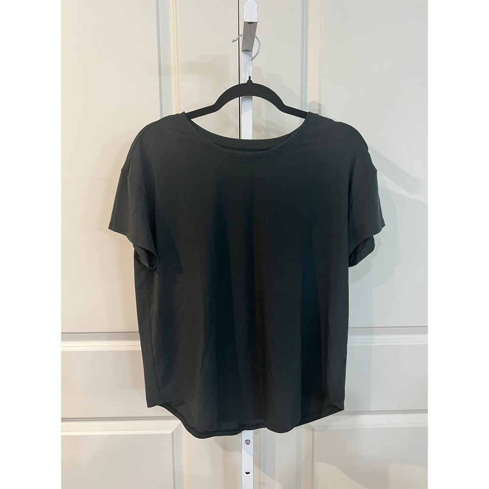 Athleta Zephyr Tee Womens Small Dark Green Gray Short Sleeve Relaxed Crew Neck